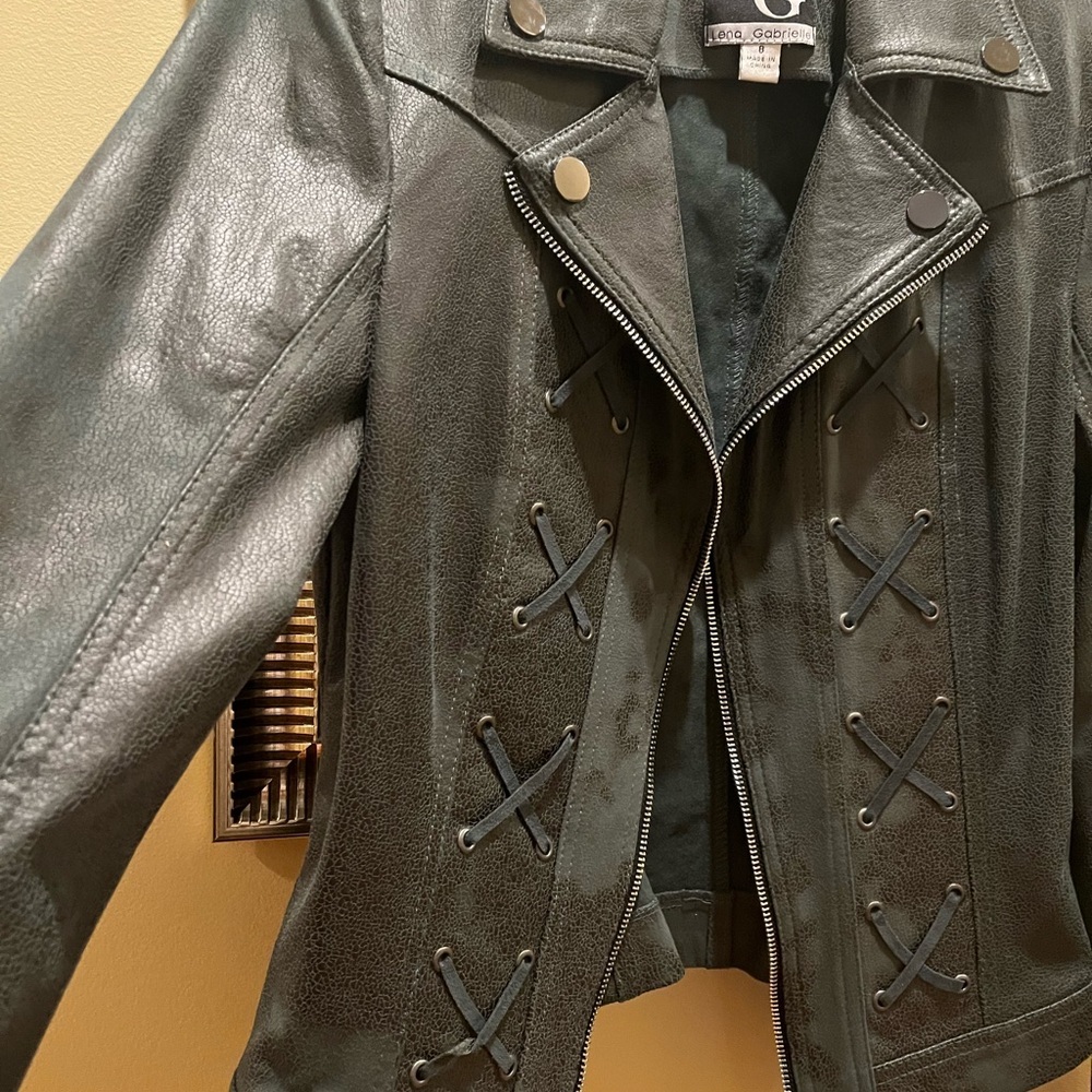 Lena Gabrielle Jacket Ladies Size 8 Green Color amazing Detail Fall Winter Open - Picture 9 of 11
